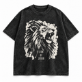 Lion of Judah tee, washed black, roaring lion graphic