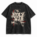 Holy War tee, washed black, distressed HOLY WAR lettering with Eph 6:12