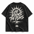 He Knows the Plans tee back print, washed black, cracked sunburst with Jer 29:11