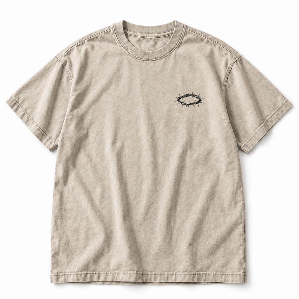 Crown of Thorns tee, faded bone, small crown of thorns on left chest