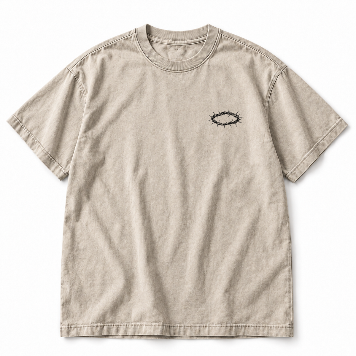Crown of Thorns tee, faded bone, small crown of thorns on left chest