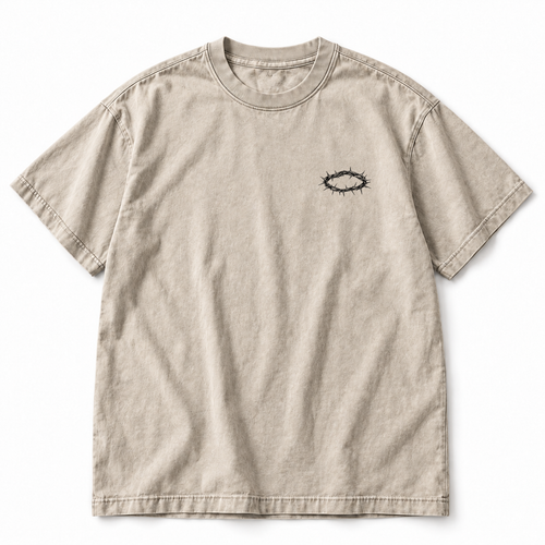 Crown of Thorns tee, faded bone, small crown of thorns on left chest