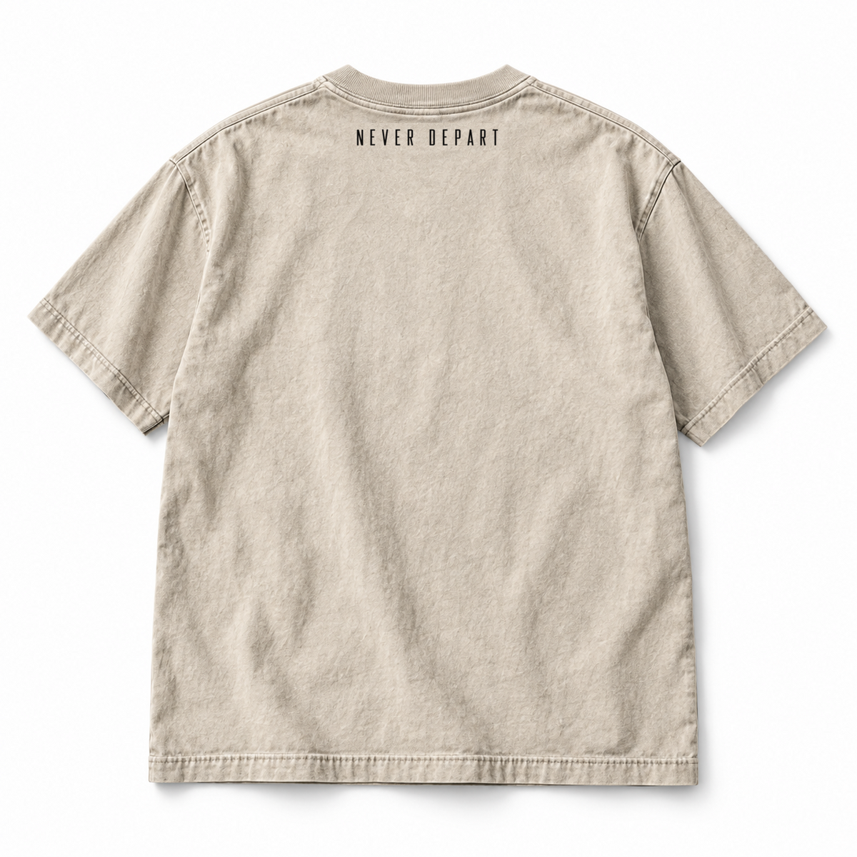 Crown of Thorns tee back, NEVER DEPART printed below the collar