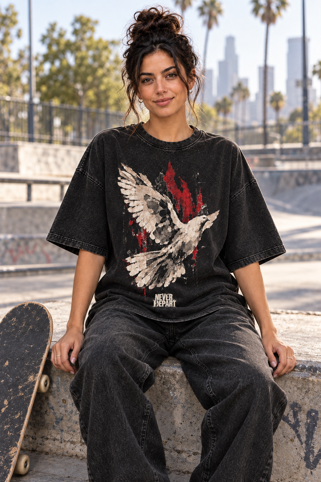 Dove Spirit tee at the skatepark